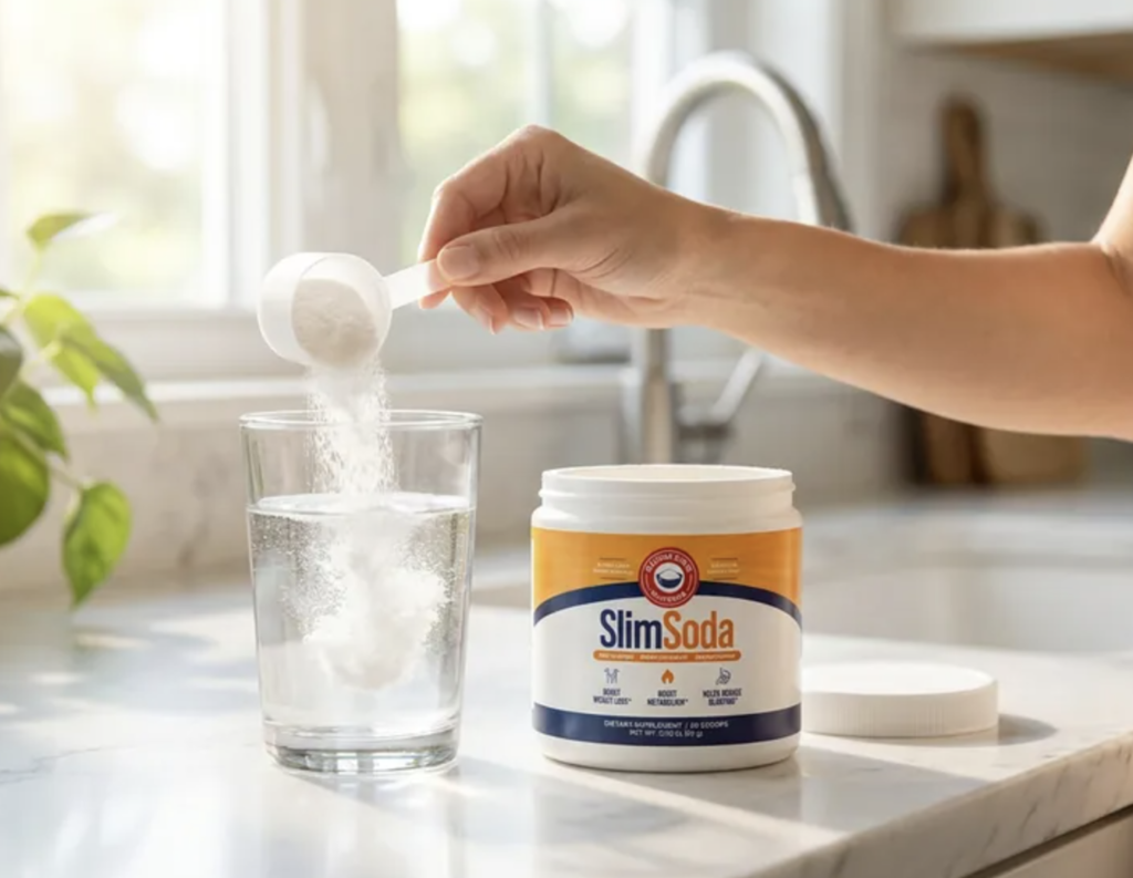 SlimSoda® is a powdered dietary supplement formulated with a blend of naturally sourced ingredients studied for their relationship to metabolism, satiety, and overall wellness. It's mixed into a glass of water and added to a daily routine — no invasive procedures, no prescriptions, nothing aggressive about it.